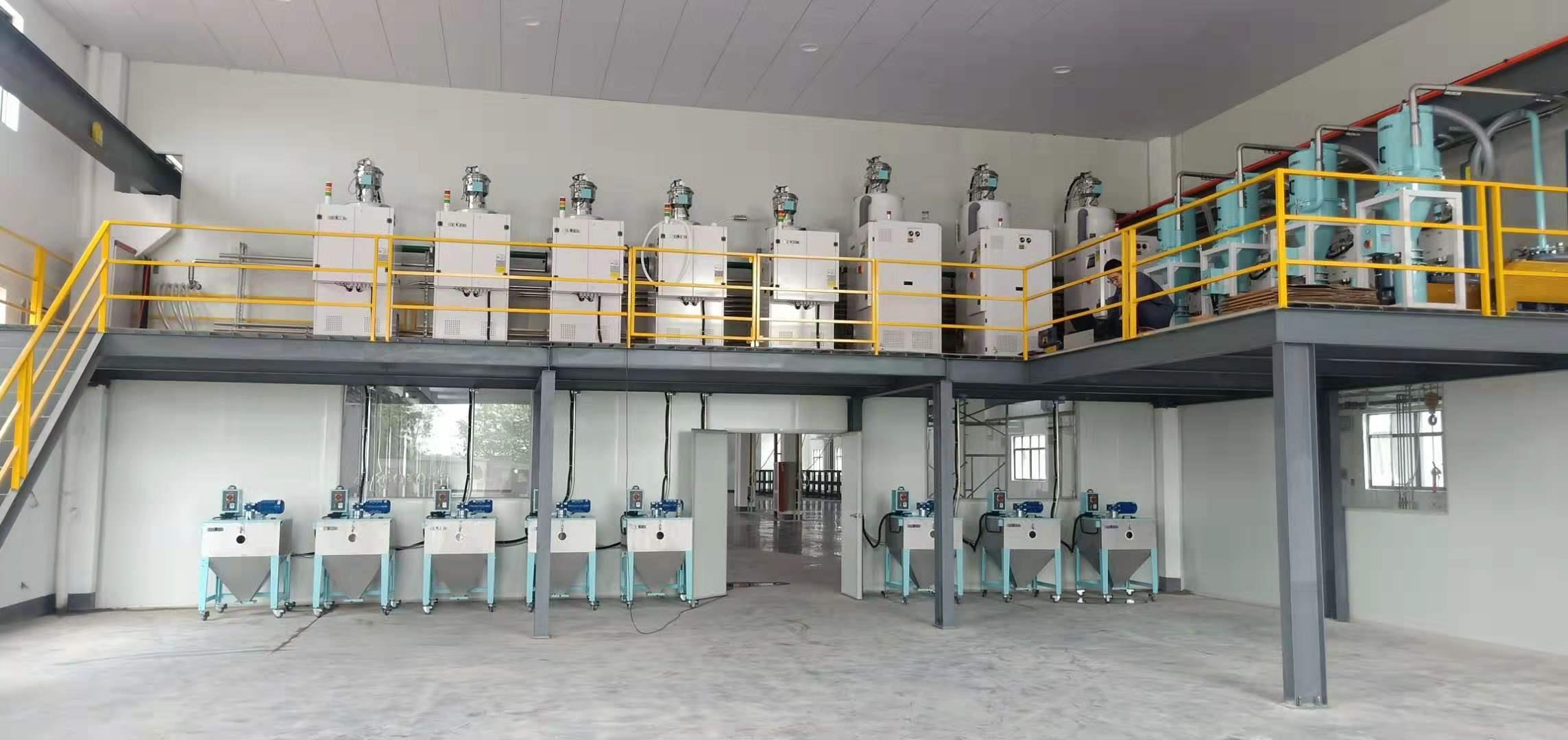 Central conveying system for injection molding material handling